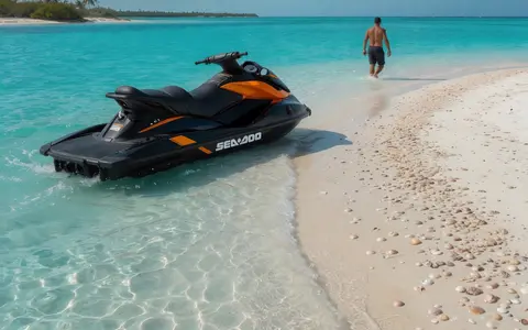 Jet ski beached on the Shell Key sandbar